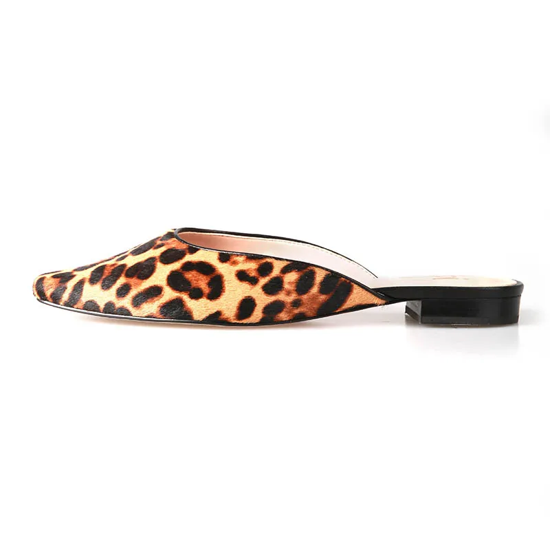 

2019 new leopard-print mule shoes high-heeled shoes ladies suede horsehair genuine MAO pointed head ladies kitten heels fashion