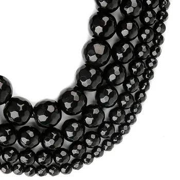 

4-20mm Round Faceted Black Agates Beads Natural Stone Beads For Jewelry Making beads Bracelets 15'' Needlework DIY Beads Trinket