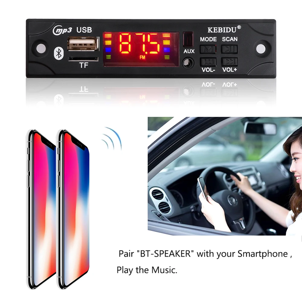 Kebidu Car Audio 5V 12V MP3 WMA Decoder Board USB TF FM Radio Module Wireless Bluetooth MP3 Player with Remote Control For Car mp3 music player