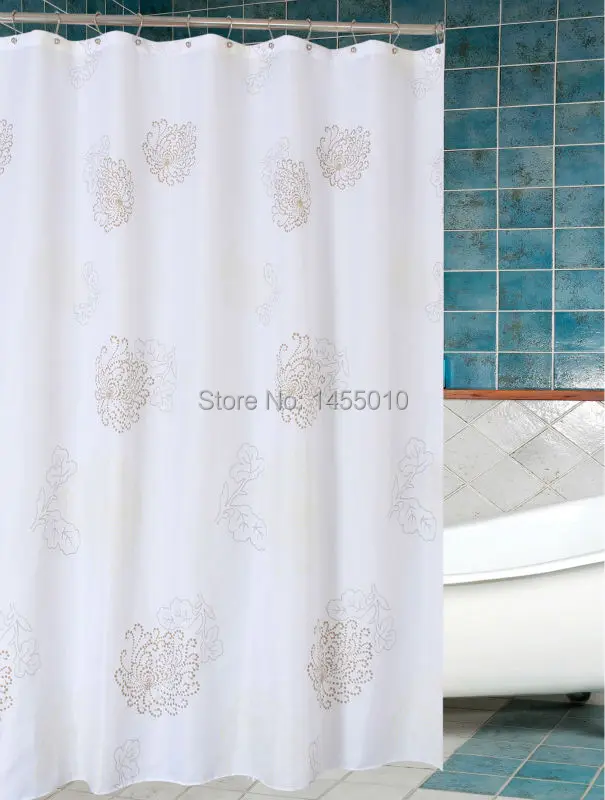 Buy Fabric Polyester White Flower Waterproof Shower
