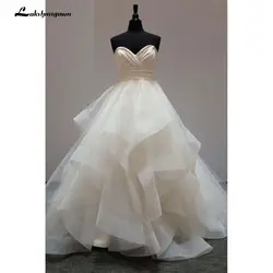 Милая Свадебные платья с оборками Vestido Longo бальное платье со шнуровкой на спине с 30 см хвост Vestido De Noiva