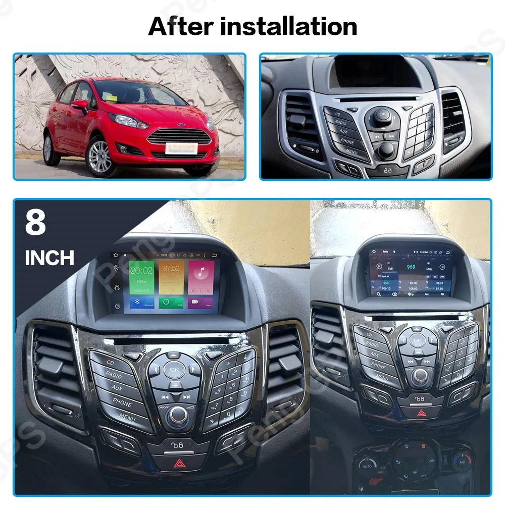 Perfect 2 Din Stereo Android 9.0 Syetem for Ford Fiesta 2013-2016 GPS Navigation CD DVD Player 1024*600 Bluetooth 8" IPS Screen Headunit 3