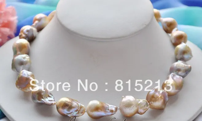 

FREE SHIPPING>>>@@ > N312 Huge 17" 21mm lavender baroque KESHI REBORN PEARL NECKLACE mabe clasp