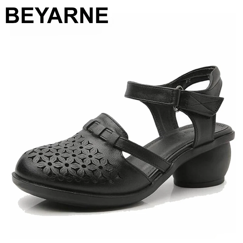 Beyarne Women Thick Heels Sandals Covered Toe Shoes Ethnic Style Summer