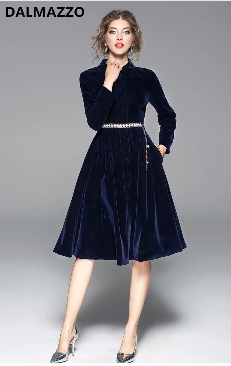 High end Luxury Vestidos Mujer 2019 Autumn Winter Designer Velvet Belt