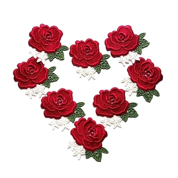 

20 Piece/ lot Red rose patch lace fabric applique embroidered flowers clothes diy accessories 5CM Wide.