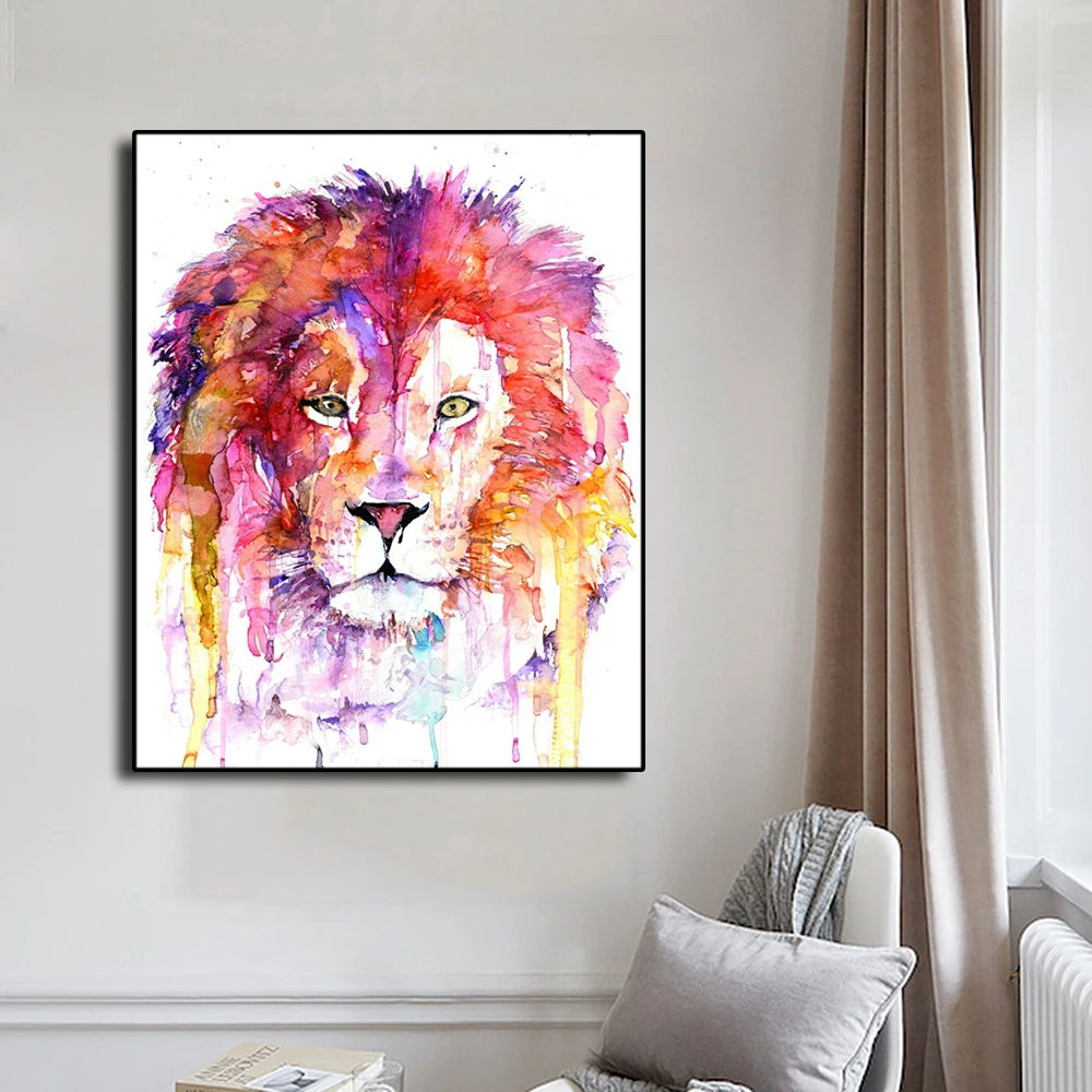 

Watercolor Lion Head Decoration Canvas Painting Calligraphy Prints Pictures Posters For Bedroom Living Room Home Wall Decor Art