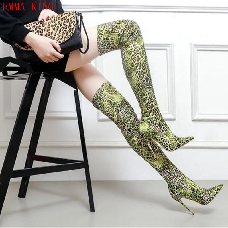 Emma King Slim Muslo Picture Encima Altas Largas Mujer 2018 Stilletos Punta Rodilla Botas Nuevo De La Por Leopardo As rr1pqA4