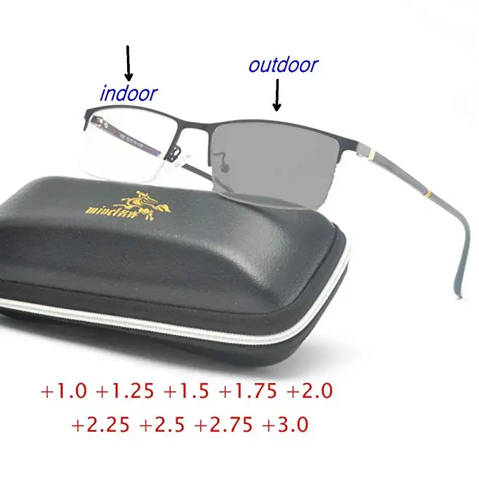 

2019 new Fashion new high-end men's business Sun photochromic metal half frame brand designer reading glasses with box FML