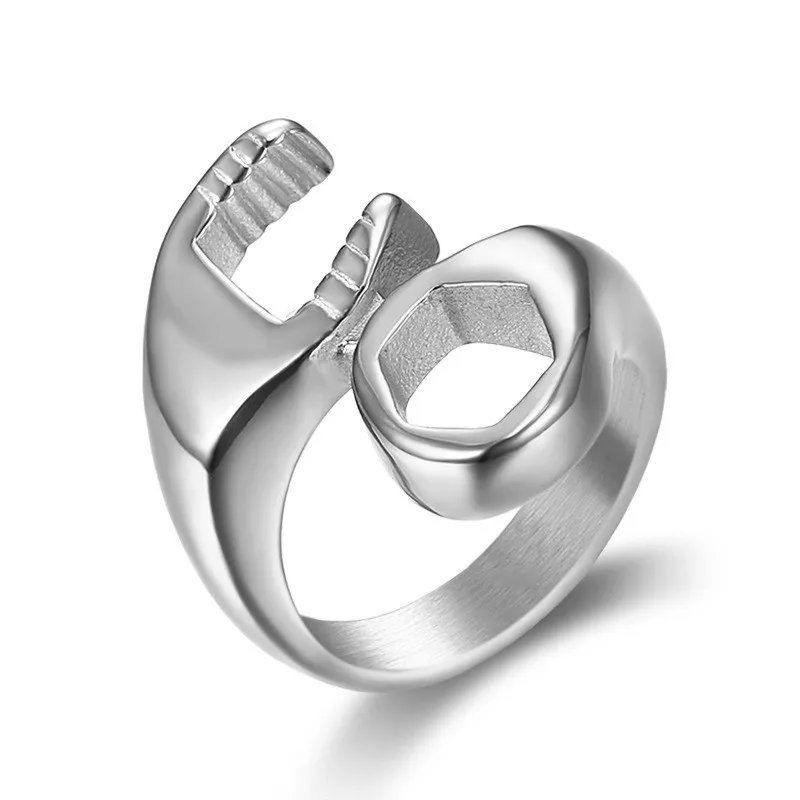 

Stainless steel black wrench tool Shape simple men's ring G0627