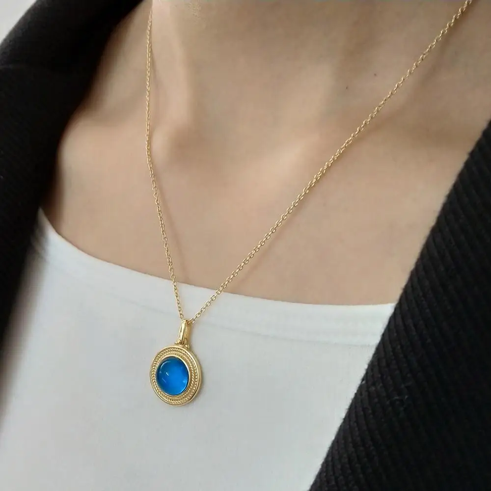 

Delicate 100% 925 Sterling Silver Round Princess Diana William Sapphire Pendant Necklace for Women Fashion Fine Jewelry