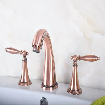 

Antique Red Copper Widespread Dual Handle Bathroom Washing Basin Mixer Taps Deck Mounted 3 Holes Lavatory Sink Faucet arg075