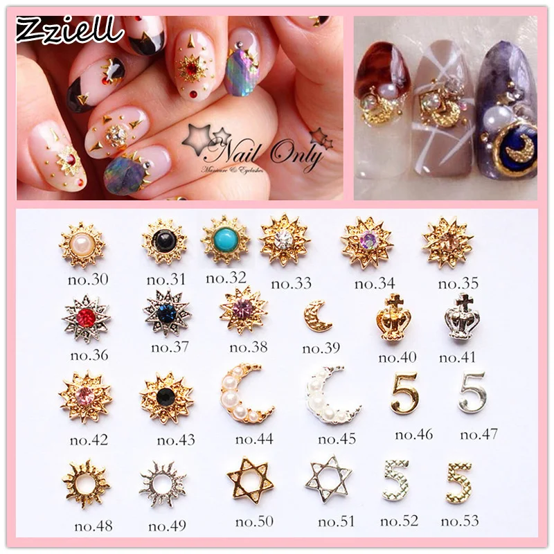 Zziell 10pcs DIY 3D Jewelry Japanese Putiel Sun Flow Nail Art Alloy Gold Glitter Rhinestones Nail Charm Decorations for DIY Nail