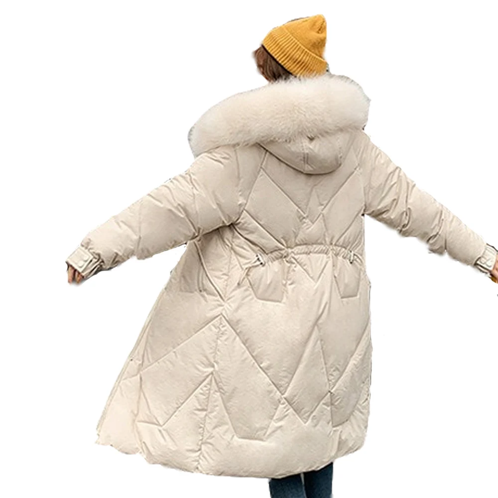 Популярная теплая верхняя одежда с капюшоном и мехом Женская длинная модная