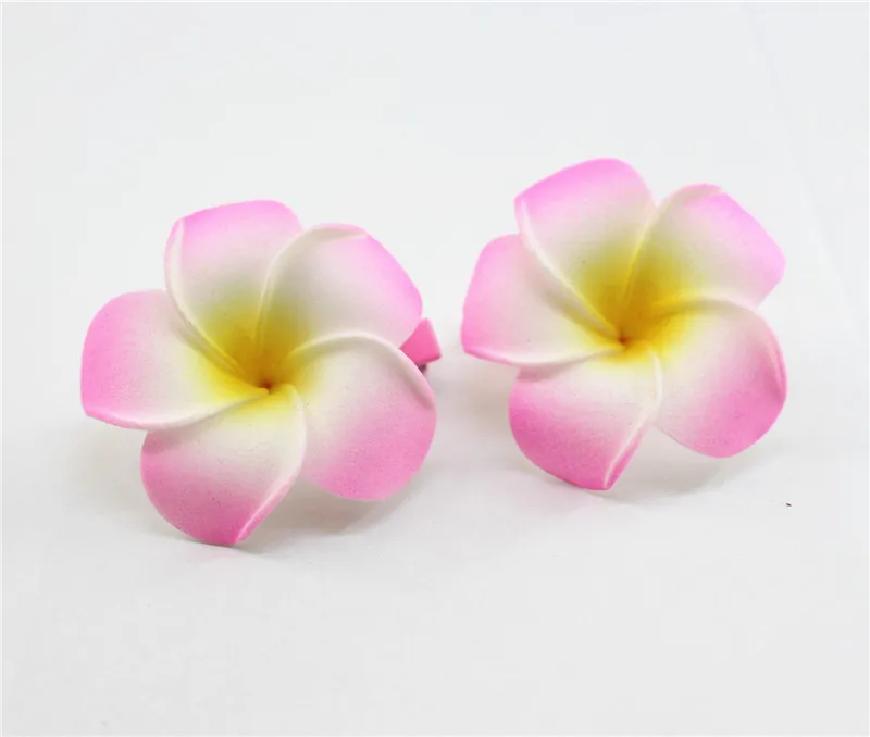 50 шт./лот смешанный цвет пены Гавайский цветок Плюмерия цветок жасмина Свадебные зажимы для волос 4,5 см - Цвет: Розовый