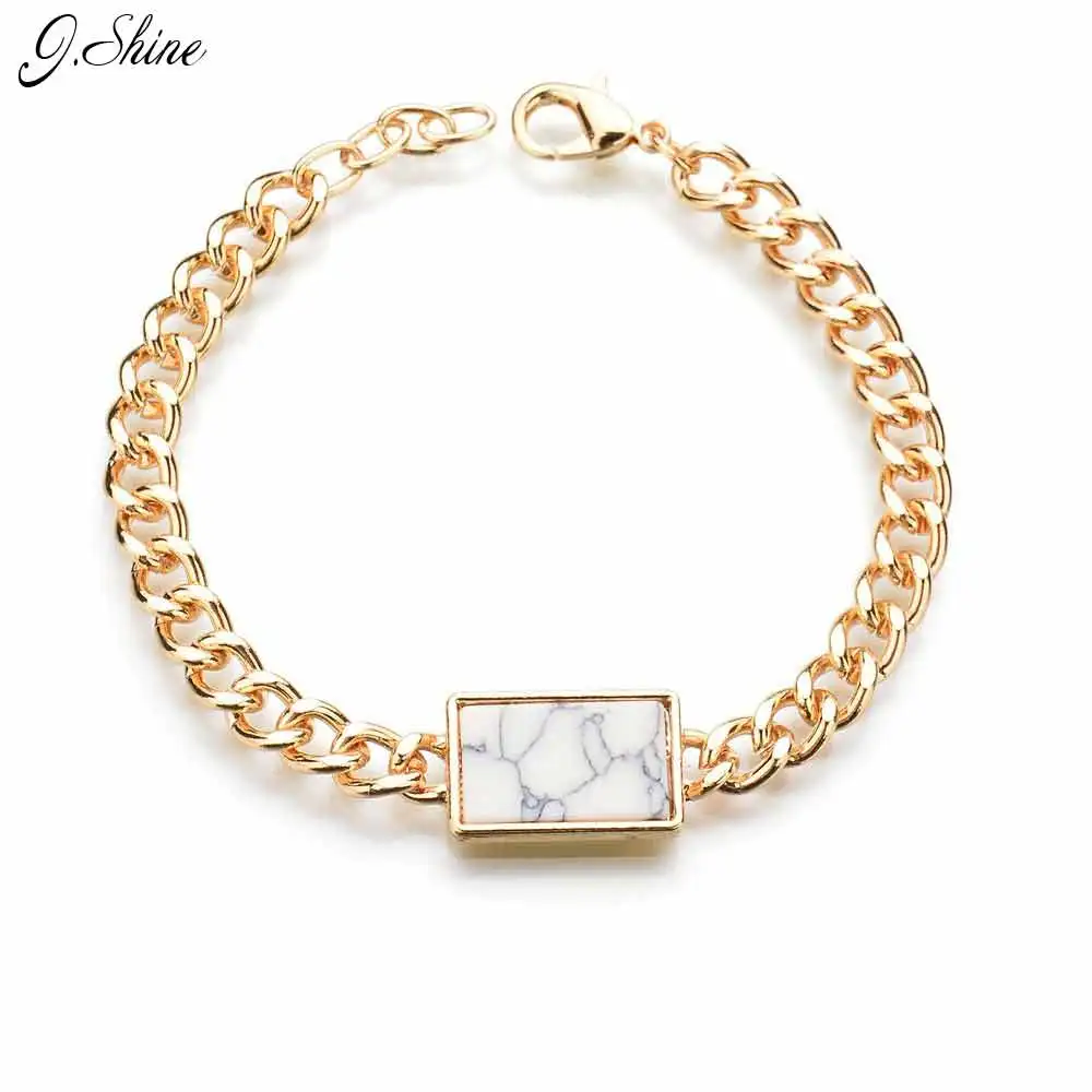 

Simple Design Bracelets for Women Men Jewelry Gold Color White Rechangle Marble Stone Geometric Bracelets Pulseira Masculina