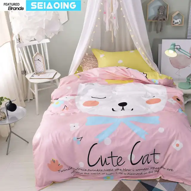 sleeping cat bedding set twin size 100 cotton princess pink duvet