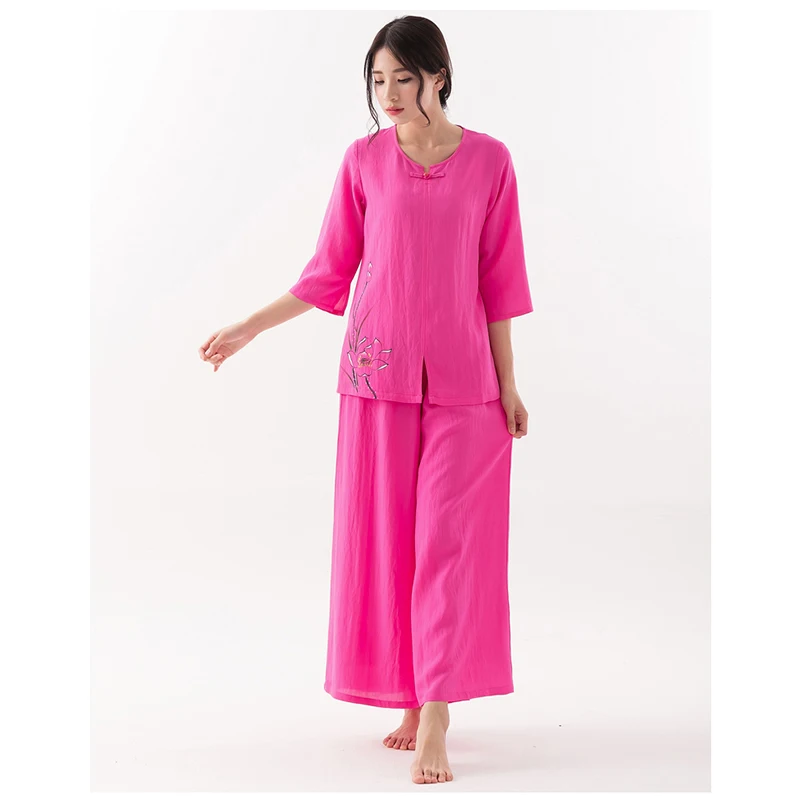Китайский национальный стиль ручная роспись хлопок-Терилен йога одежда чайный костюм женский медитатор одежды