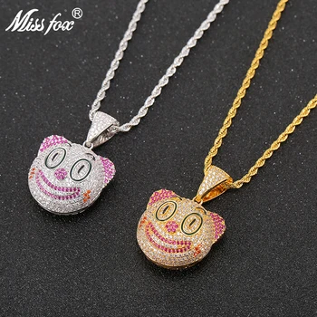 

Missfox Naughty Clown Pendant Necklace Round Face Pendant New Copper Metal Full Lab Diamond Men Necklace Iced Out Chain Hot Sale