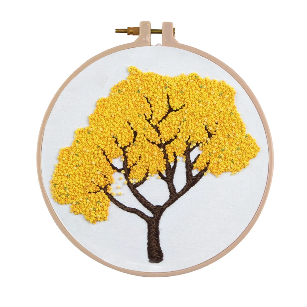 DIY Ribbon Tree Pattern Embroidery Cross Stitch Set Needlework Kits Sewing Decor