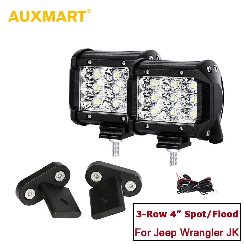

AUXMART Reflective Cup 4" Offroad Driving Work Lights with A-Pillar Mounting Bracket for Jeep Wrangler JK 2007~2017 Spot / Flood