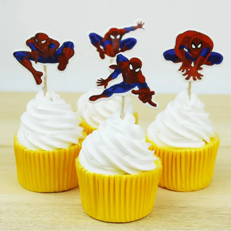 

24Pcs/lot Superhero Spiderman cupcake topper picks boy party decoration Kid's birthday party baby shower decoration supplies