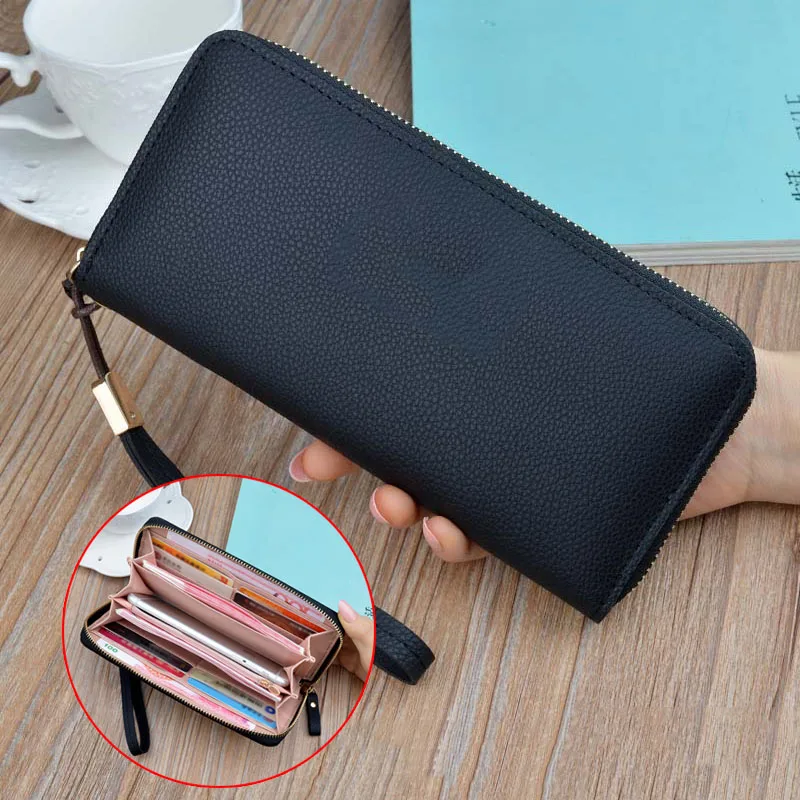 1 Pcs Women Long Wallet Zip Around Pu Leather Purse Simple Lanyard