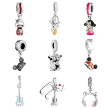 Auténtica Plata de Ley 925 Cupido música guitarra gato oído auricular Mickey oído sombrero Bella Bot Robot colgante ajuste pulsera del encanto del grano(China)