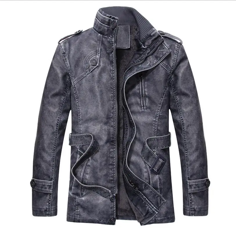Men Winter Leather Jackets Slim Long Warm Jackets And Coats New Male Casual PU Leather Jackets Wool Liner Warm Jackets Size 4XL