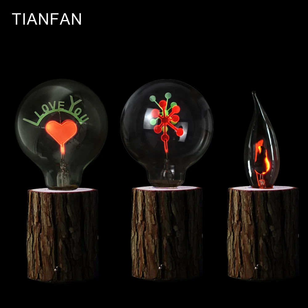 

TIANFAN Edison Bulb Candle Flicker Light Bulb Fire Flame Tail Tipped Retro Decor Lamp snowflake shape heart shape creative lamp
