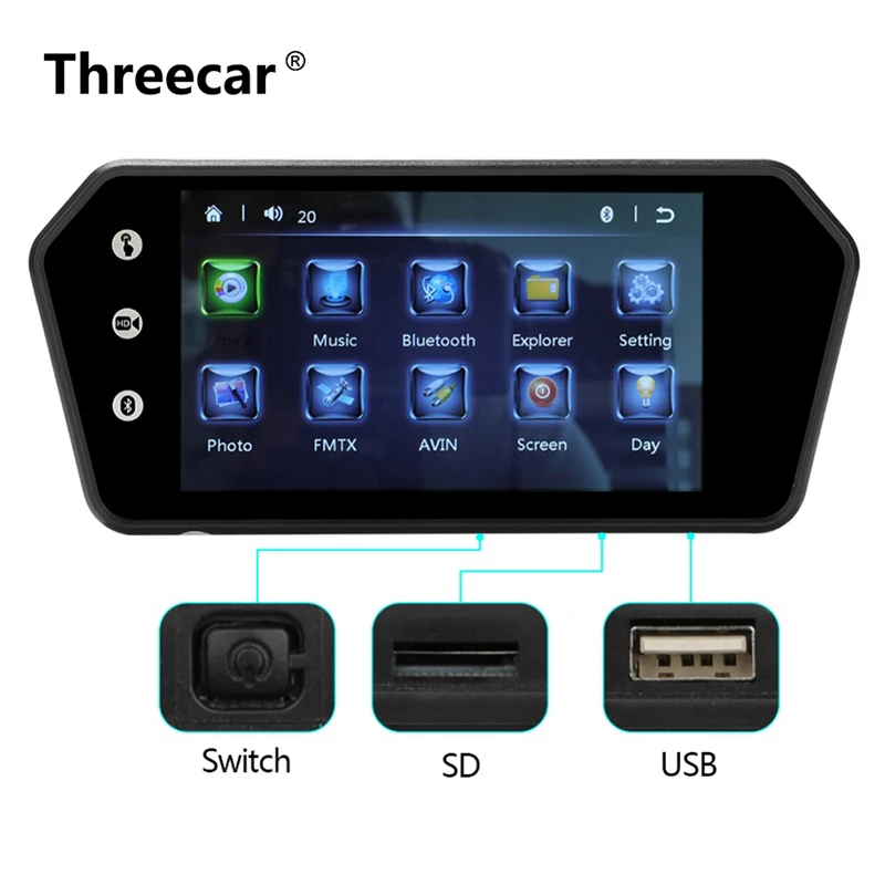 

7" High Resolution Car Mirror Monitor Bluetooth Mp5 Rear View Reserve Camera Monitor Parking Assistance Camera Monitor TF USB