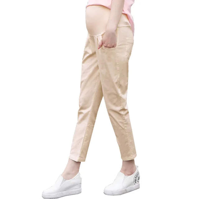 Ninth Capris Maternity Pants Clothes High Waist Linen Trousers For