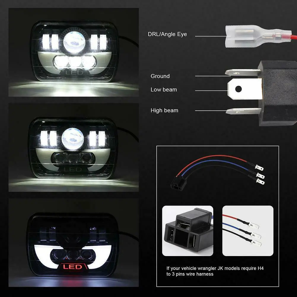 300 Вт 7x" 5X7" черные прямоугольные фары 30000LM 6000K IP67 Светодиодный проектор фары Hi-Lo луч DRL Для Jeep Cherokee XJ