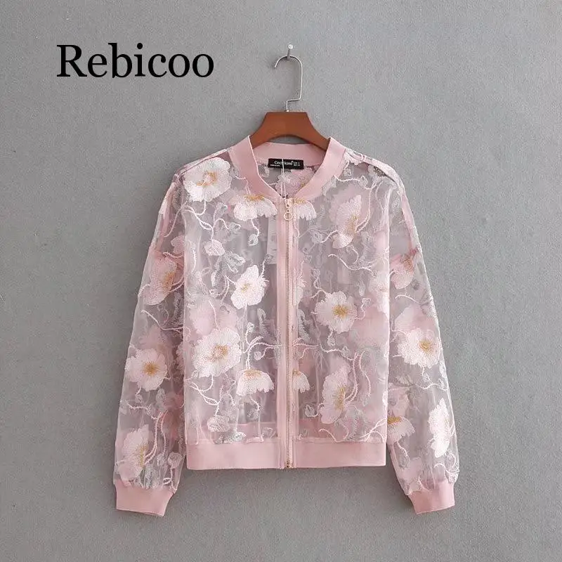 New Womens Summer Sexy Floral Embroidery Lightweight Bomber Jacket Coat Wholesale