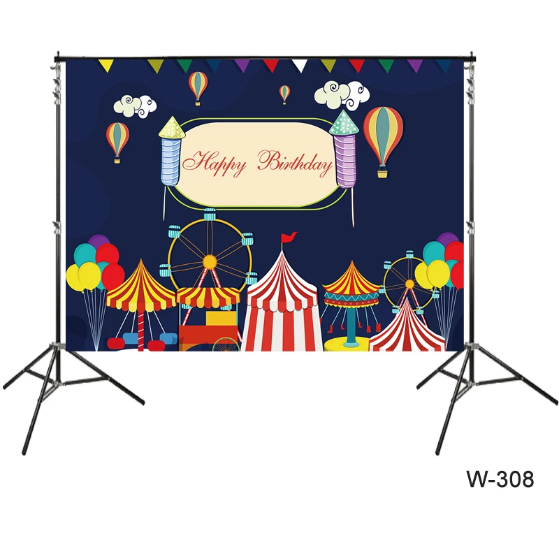

backdrop of CIRCUS themed Personalized Carnival Big Top Clown Birthday Party Backdrop Party Banner Fun Fair Photocall Background