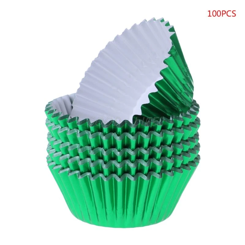 100 шт бумажный стаканчик алюминиевая фольга кексы конфеты десерт выпечки чашки вкладыши кексы Чехол Инструменты для торта - Цвет: Зеленый