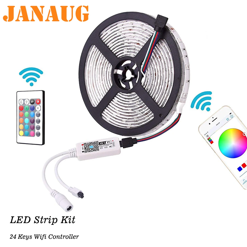 

5050 WiFi Flexible LED Strip Light Kit 5m rgb 2835 12V LEDstrip light Kit AC adapter+WiFi Wireless Smart Phone Remote Controller