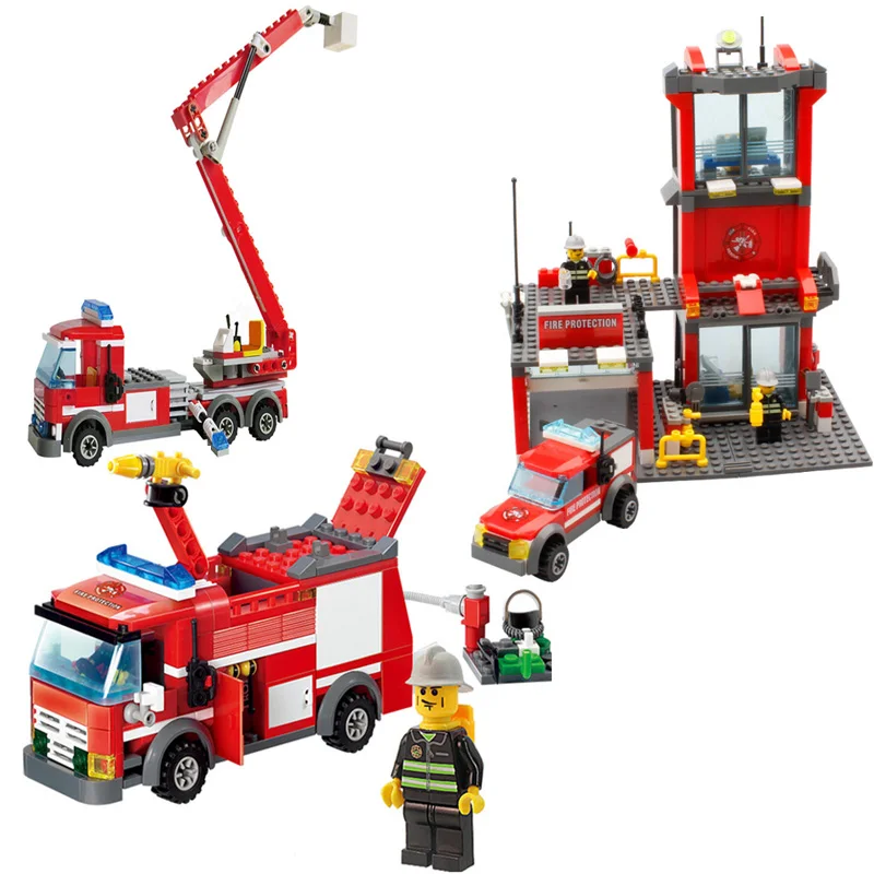 

Building Blocks City fire fighting truck fingure bricks Educational Toys For Children gift8052