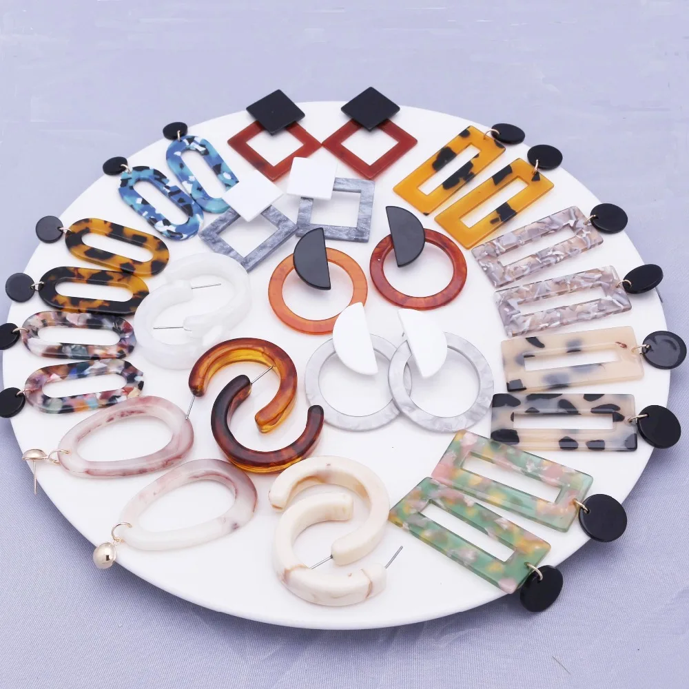 Acrylic Earrings 2019 Big Statement Earrings for Women Resin Oval Square Geometric Drop Dangle Earrings Bohemian Jewelry EB301