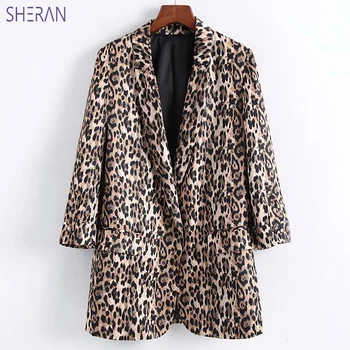 

SHETAN Women Vintage Leopard Female Outerwear Fashion Women Blazer Feminino 2018 Autumn Casual Long sleeve Coat Top Suits Femme