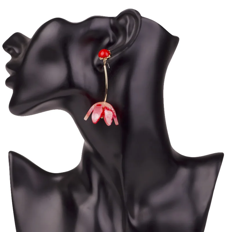 Vintage Fashion Flower Acetic Acid Acrylic Long Big Drop Earrings for Women Metal Dangling Acetate Resin Earrings Gifts Jewelry (6)