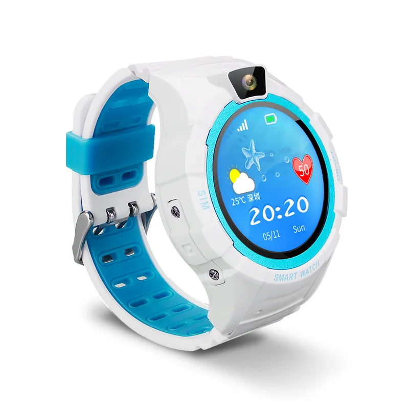 Смарт-часы для детей, водонепроницаемые, круглый экран, gps трекер, SOS Вызов, дистанционное управление, камера, умные часы, детский искатель, детские наручные часы - Цвет: White and blue