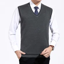 Осень-зима Для мужчин прочную v-образным вырезом вязаный Вязаные Жилеты для женщин среднего возраста мужской свитер без рукавов Куртки шерстяной пуловер Вязаные Жилеты для женщин W539