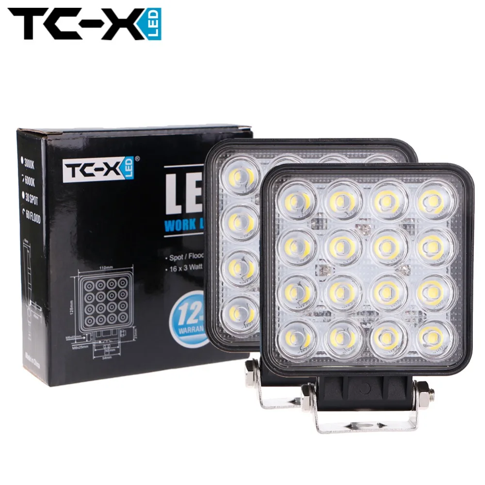 

TC-X 2X 16 x 3W LED Work Light Car LED Worklights Square Flood Extra Additional Light for Boating Hunting Fishing Truck Foglight