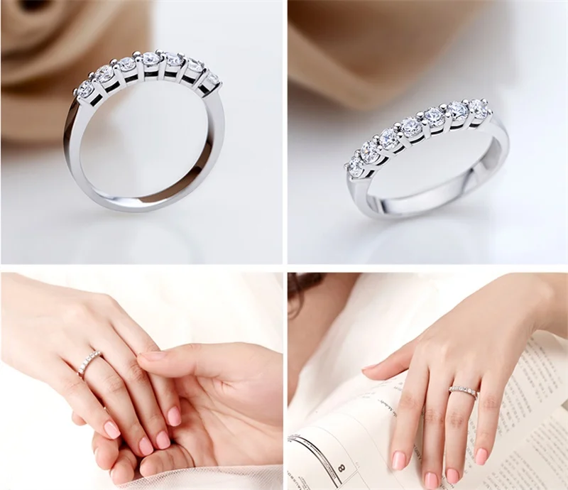 YANHUI твердый кольца из чистого серебра для Для женщин набор 5A кубического циркония CZ Серебряное кольцо 925 пробы Серебряное обручальное кольцо, ювелирные изделия из драгоценных металлов, R144
