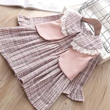 Комплект с платьем для девочек, Осенние кружевные платья для детей, комплект одежды для девочек 4, 5, 6 лет, детские костюмы принцессы на день рождения, платье+ жилет, 2 предмета