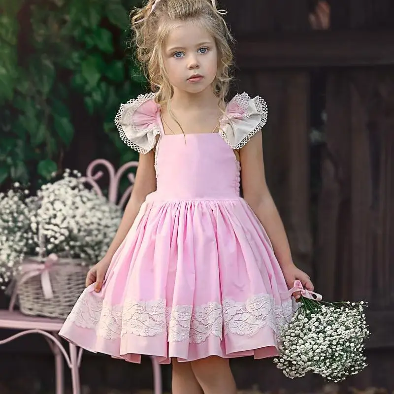 Милое платье для маленьких девочек, одежда, летнее платье с рукавами-крылышками для девочек, одежда с цветочным рисунком для маленьких
