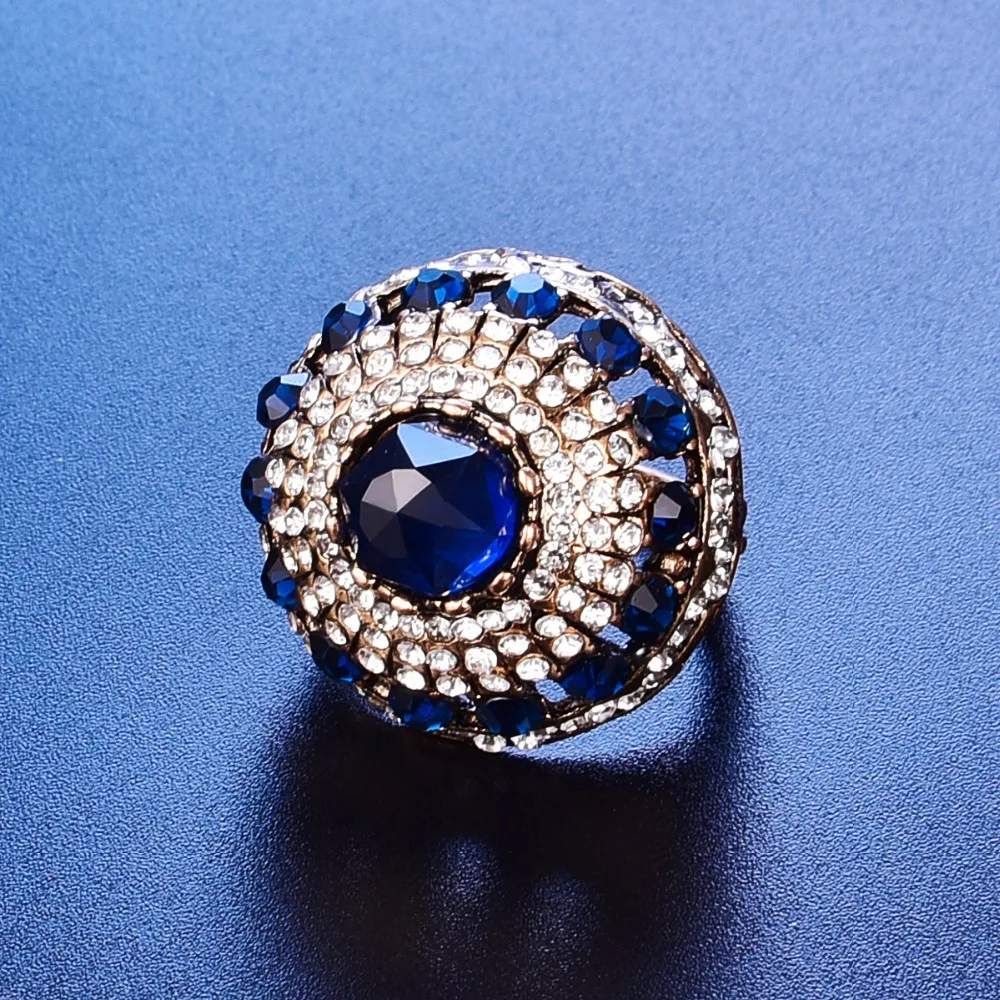 Горячее предложение, роскошное кольцо с большим натуральным камнем, винтажные античные кольца с кристаллами для женщин, вечерние кольца золотого цвета, подарок на Рождество, турецкое ювелирное изделие