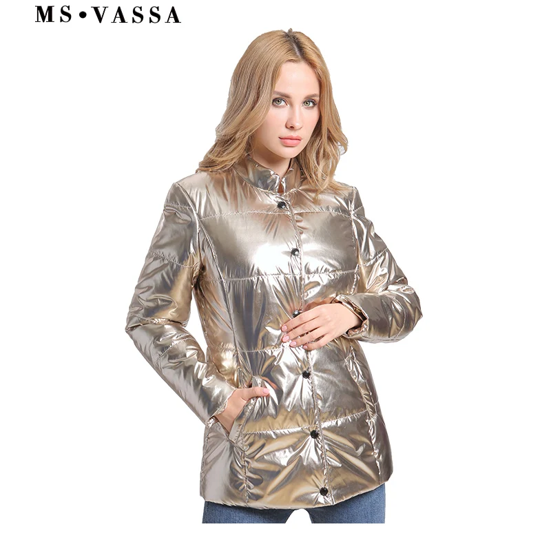 MS VASSA 2018 New Women Jackets Fashion Gold Parka Autumn Warm Coats Winter Ladies Outwear Loose Tops Plus Size 6XL 7XL