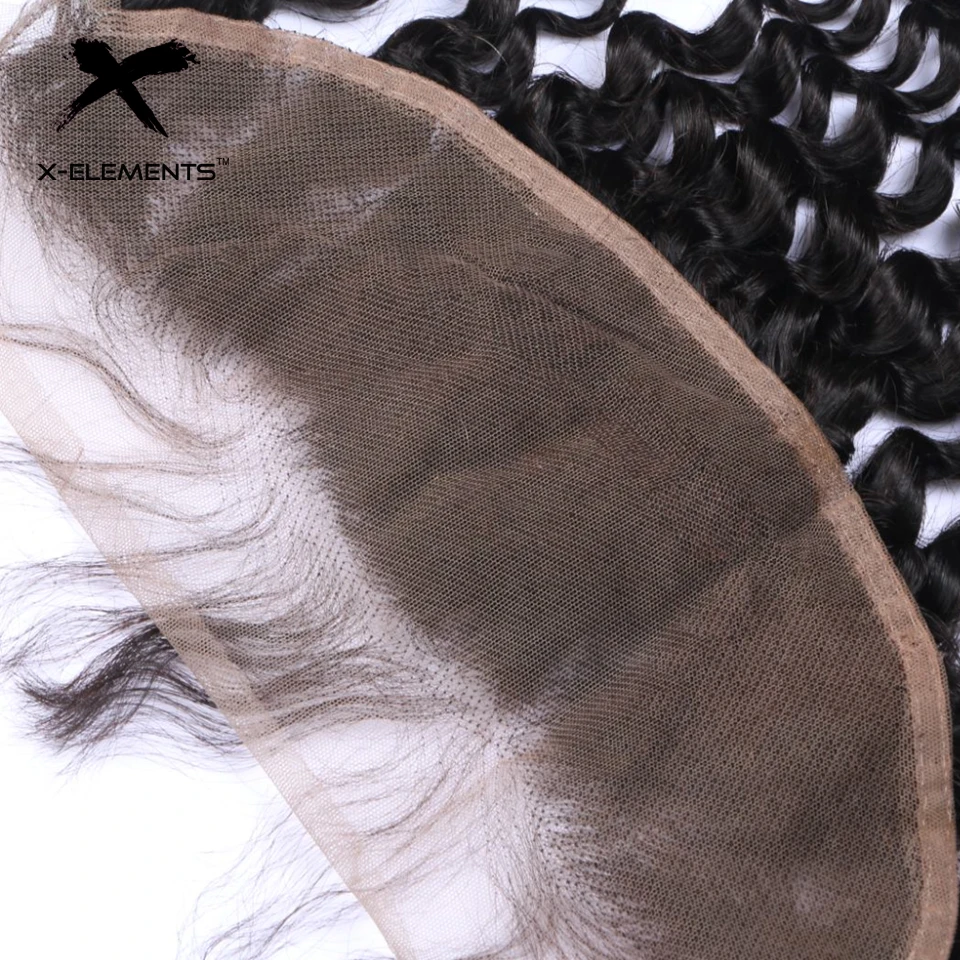 X-Elements Hair Deep Wave 13x4 Lace Frontal Non-Remy 100% Human Hair Malaysian Lace Frontal Bleached Knots Natural Color (5)